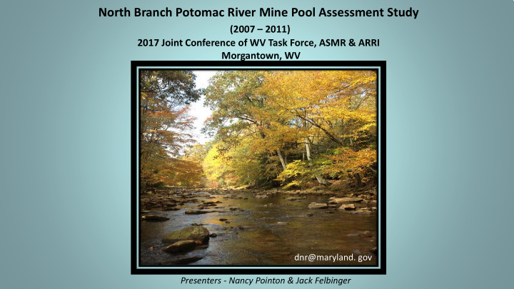 north branch potomac river mine pool assessment study