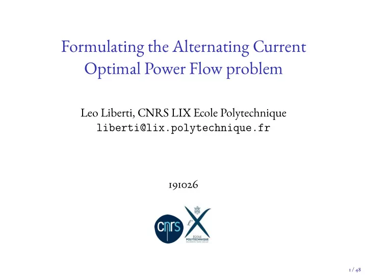formulating the alternating current optimal power flow