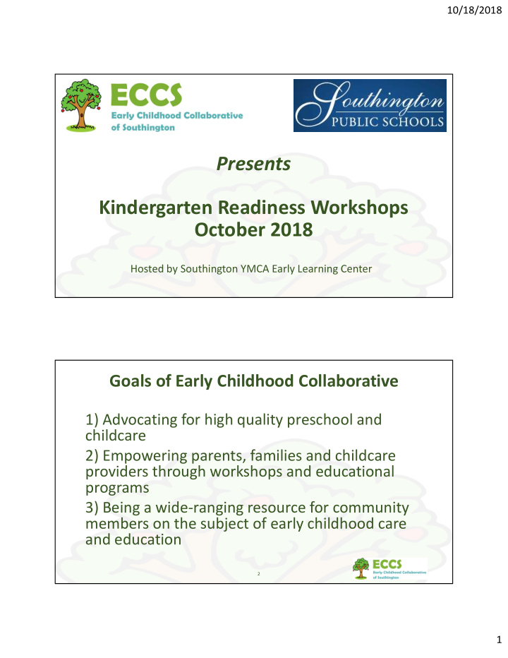 presents kindergarten readiness workshops october 2018