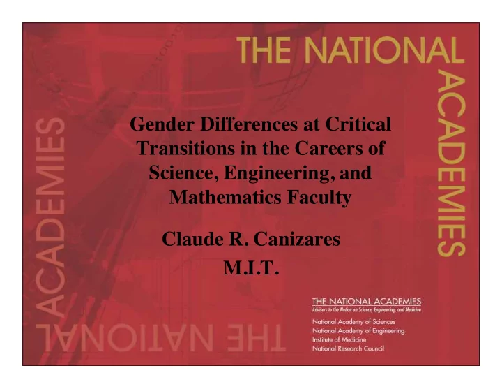 gender differences at critical transitions in the careers