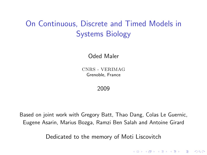 on continuous discrete and timed models in systems biology