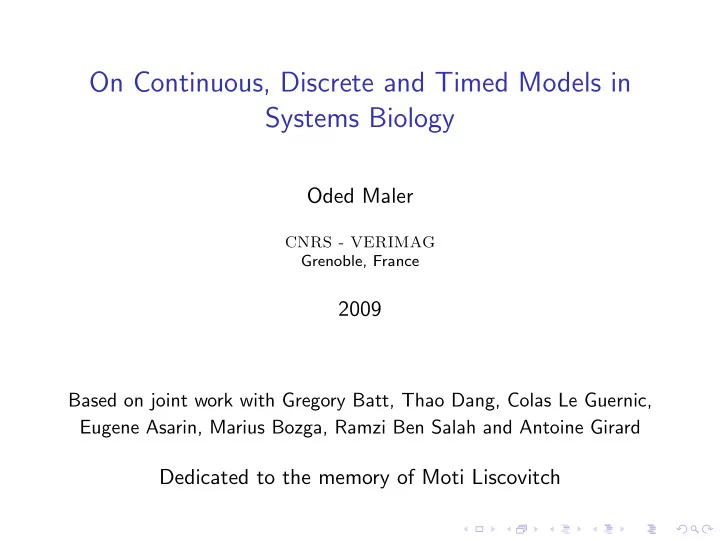 on continuous discrete and timed models in systems biology
