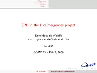 SRB in the BioEmergences project  Dominique de Waleffe  dominique.dewaleffe@denali.be  Denali SA