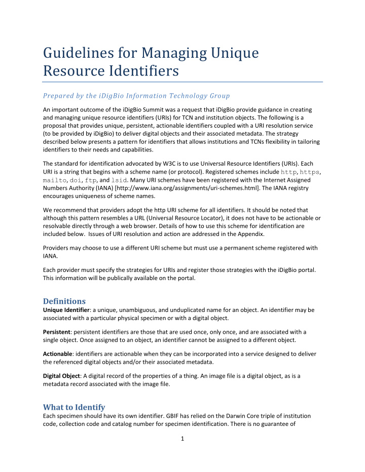 guidelines for managing unique resource identifiers