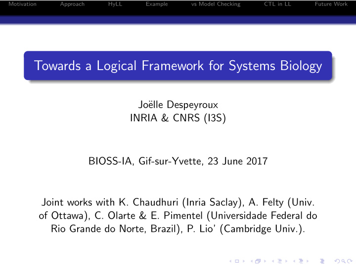towards a logical framework for systems biology