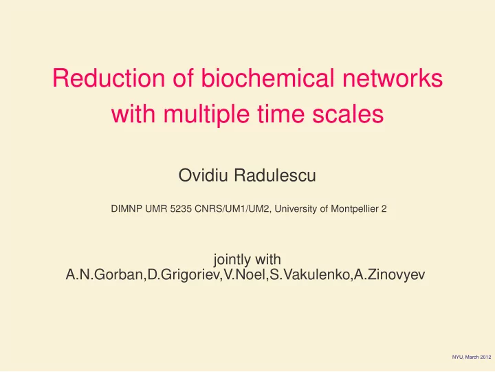 reduction of biochemical networks with multiple time