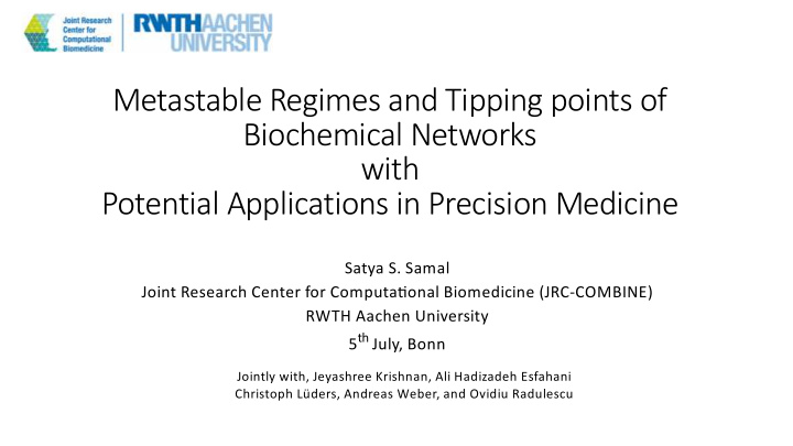 metastable regimes and tipping points of biochemical