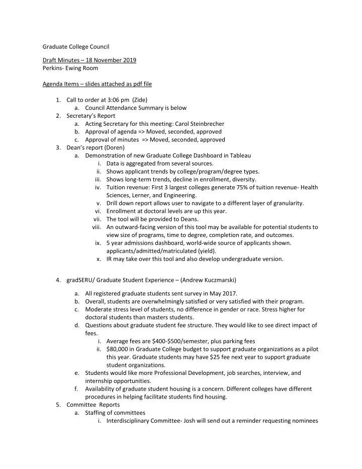 graduate college council draft minutes 18 november 2019