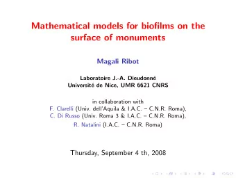 Mathematical models for biofilms on the  surface of monuments  Magali Ribot  Laboratoire J.-A.