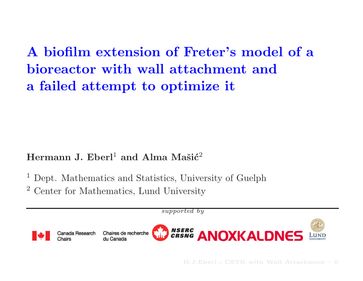 a biofilm extension of freter s model of a bioreactor