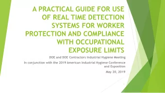 A PRACTICAL GUIDE FOR USE  OF REAL TIME DETECTION  SYSTEMS FOR WORKER  PROTECTION AND COMPLIANCE