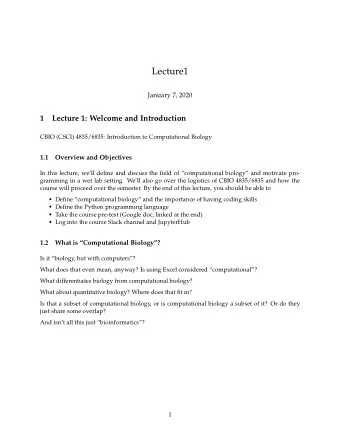 Lecture1  January 7, 2020  1  Lecture 1: Welcome and Introduction  CBIO (CSCI) 4835/6835: