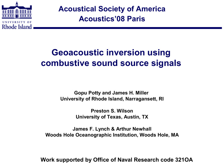 geoacoustic inversion using combustive sound source