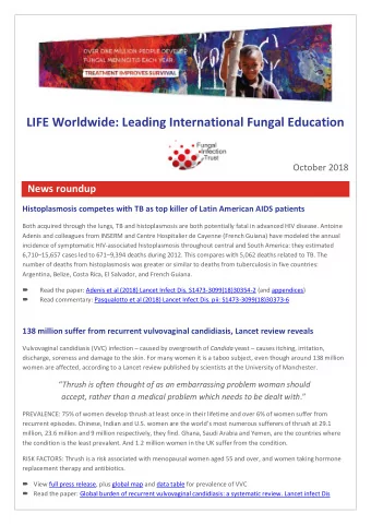 LIFE Worldwide: Leading International Fungal Education October 2018  News roundup  Histoplasmosis