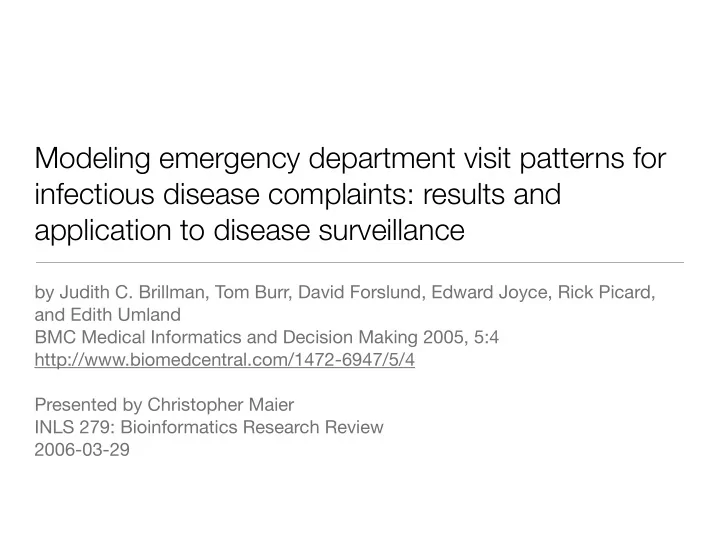 modeling emergency department visit patterns for