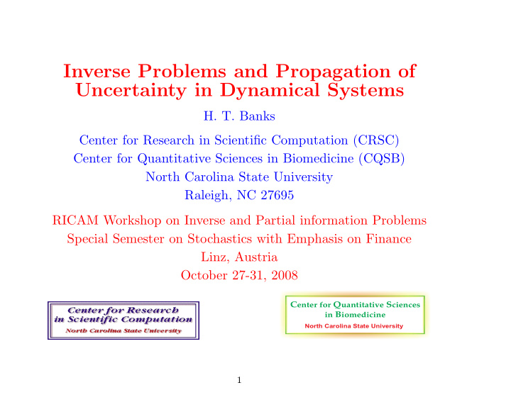 inverse problems and propagation of uncertainty in