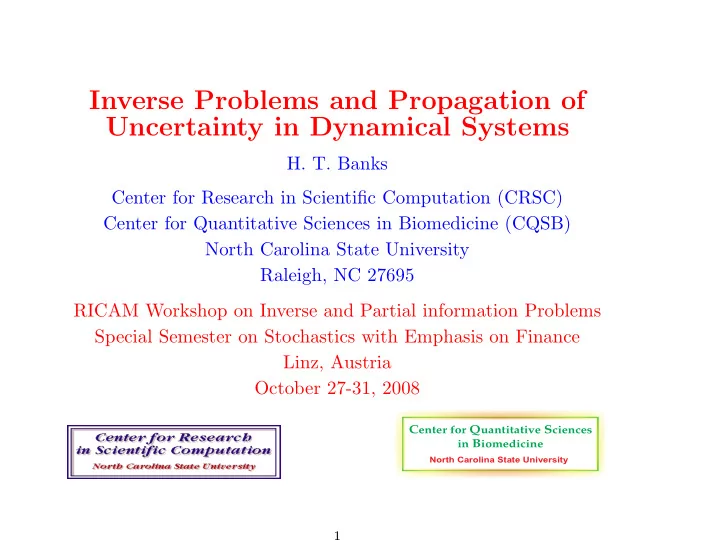 inverse problems and propagation of uncertainty in