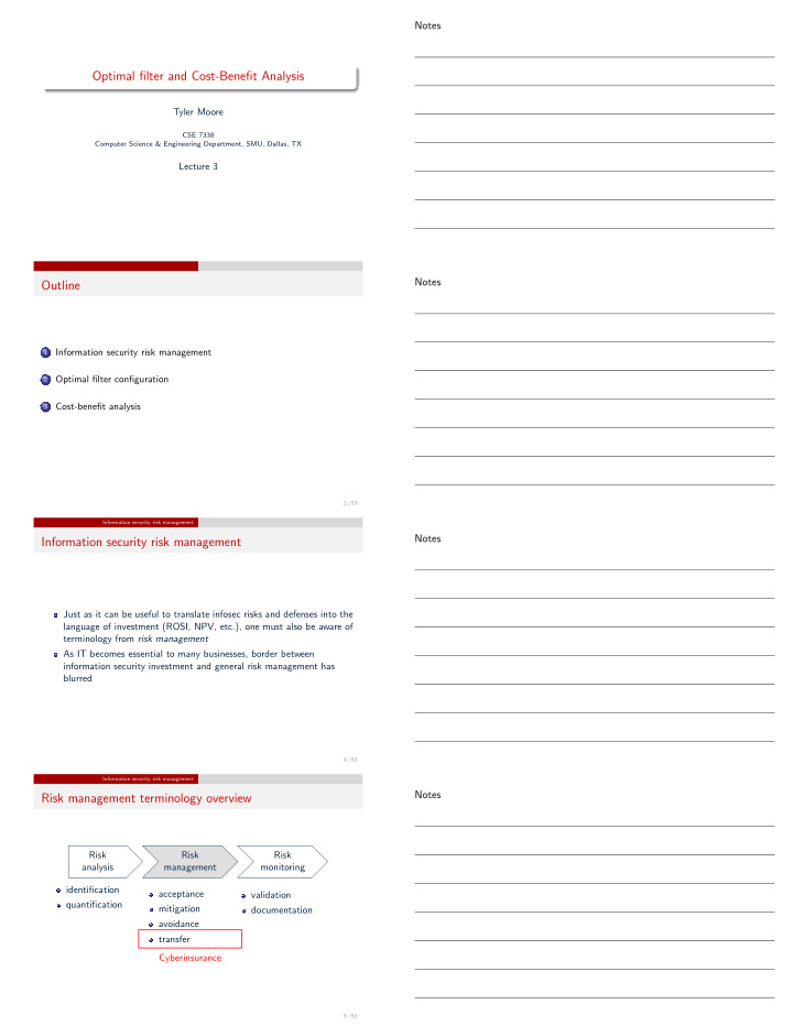 optimal filter and cost benefit analysis