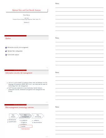 Optimal filter and Cost-Benefit Analysis  Tyler Moore  CSE 7338  Computer Science &amp; Engineering