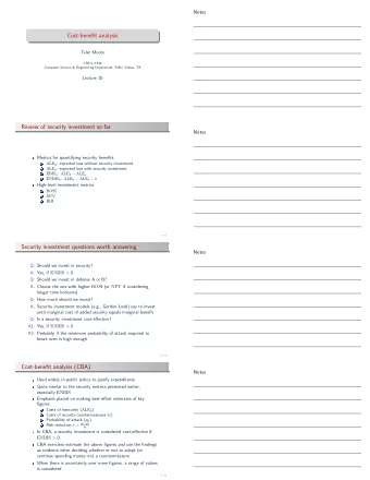 Cost-benefit analysis  Tyler Moore  CSE 5/7338  Computer Science &amp; Engineering Department, SMU,
