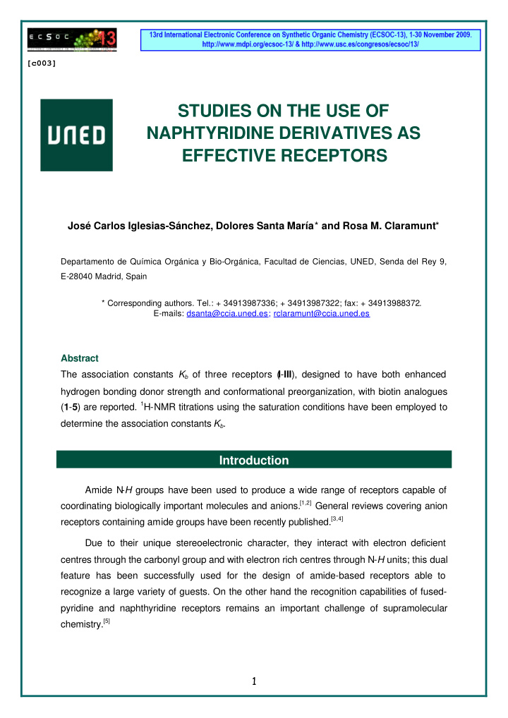 studies on the use of naphtyridine derivatives as
