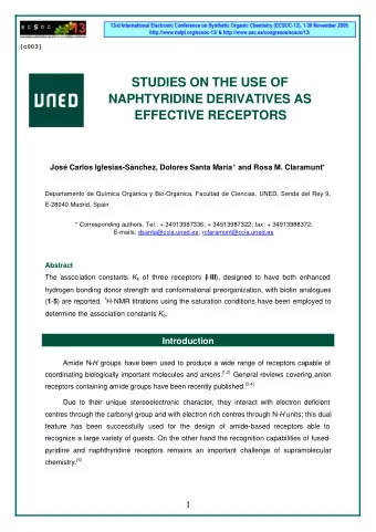 STUDIES ON THE USE OF  NAPHTYRIDINE DERIVATIVES AS  EFFECTIVE RECEPTORS Jos Carlos