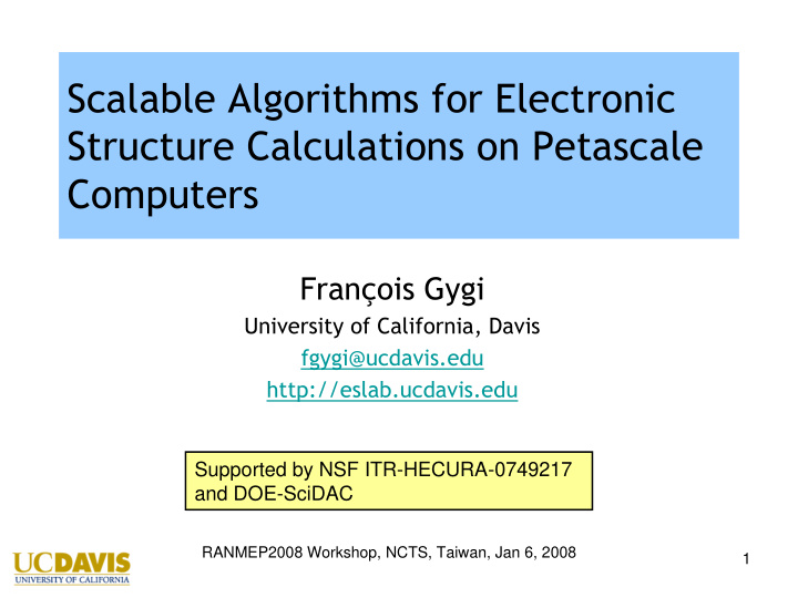 scalable algorithms for electronic structure calculations