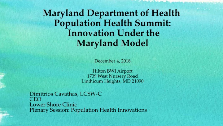 maryland department of health population health summit