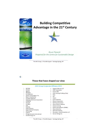 Building Competitive Advantage in the 21 st Century Bruce Piasecki Prepared for the Centre for
