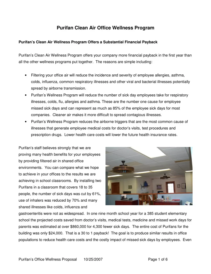 purifan clean air office wellness program