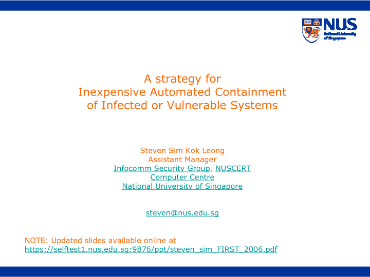 a strategy for inexpensive automated containment of