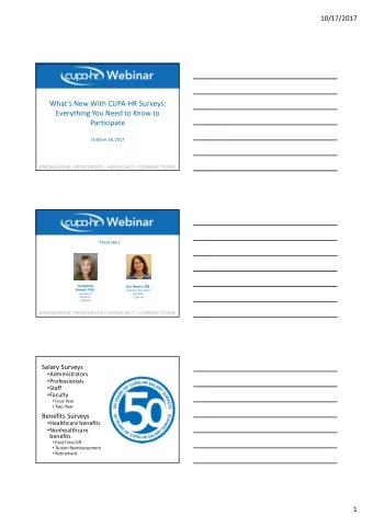 Whats New With CUPA-HR Surveys:  Everything You Need to Know to  Participate  October 18, 2017