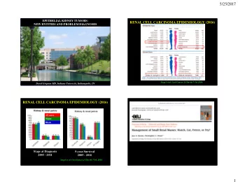 5/25/2017  EPITHELIAL KIDNEY TUMORS:  RENAL CELL CARCINOMA EPIDEMIOLOGY (2016)  NEW ENTITIES AND
