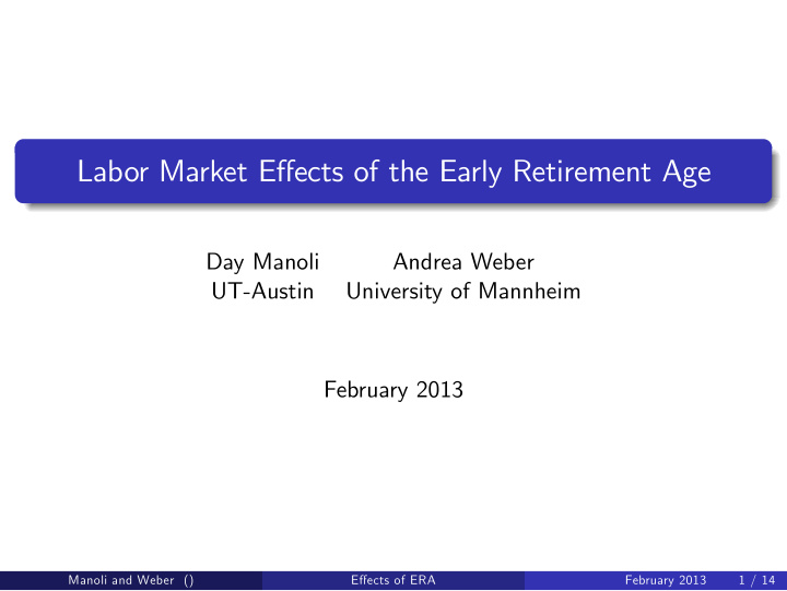 labor market e ects of the early retirement age