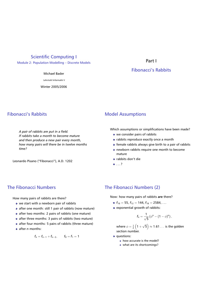 scientific computing i part i