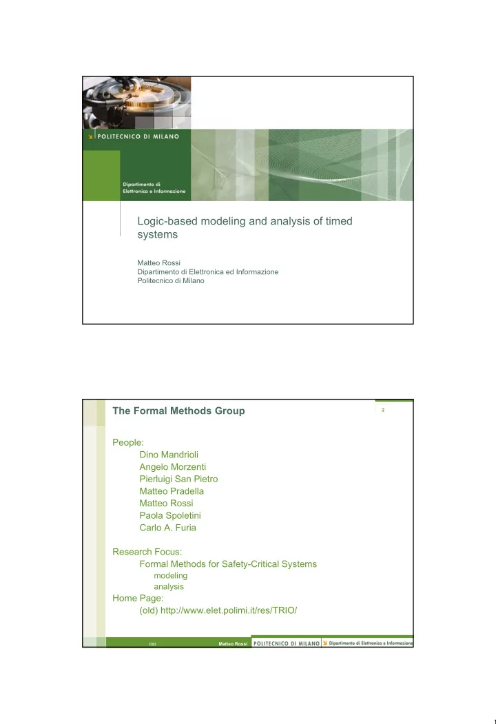 logic based modeling and analysis of timed systems