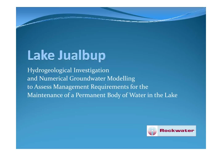hydrogeological investigation and numerical groundwater