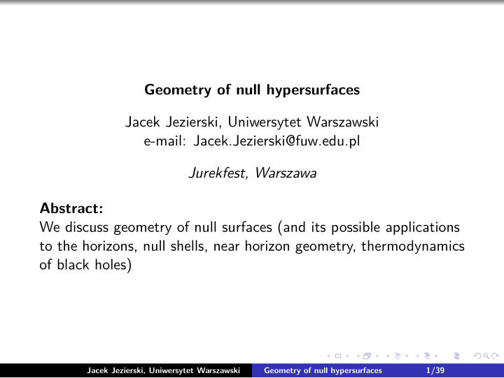 geometry of null hypersurfaces jacek jezierski