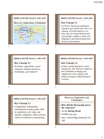 7/25/2020  IBHOA/APUSH Period 1: 1491-1607  IBHOA/APUSH Period 1: 1491-1607  Key Concept 1.1
