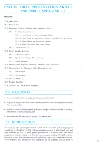 AND PUBLIC SPEAKING -  2  Structure  15.0 Objectives  15.1 Introduction 15.2 Language Content: