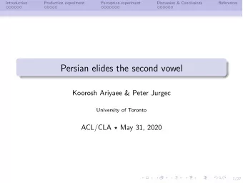 Persian elides the second vowel  Koorosh Ariyaee &amp; Peter Jurgec  University of Toronto ACL/CLA