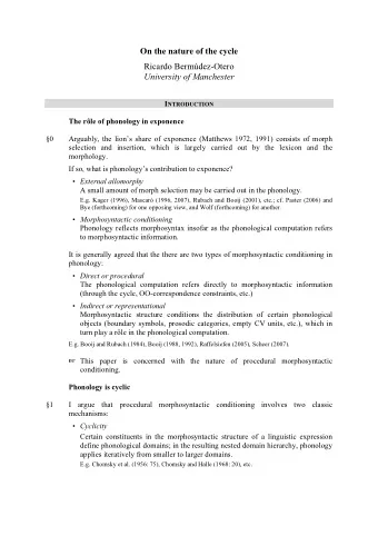 On the nature of the cycle  Ricardo Bermdez-Otero University of Manchester I NTRODUCTION  The