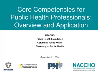 Public Health Professionals:  Overview and Application  NACCHO  Public Health Foundation  Columbus