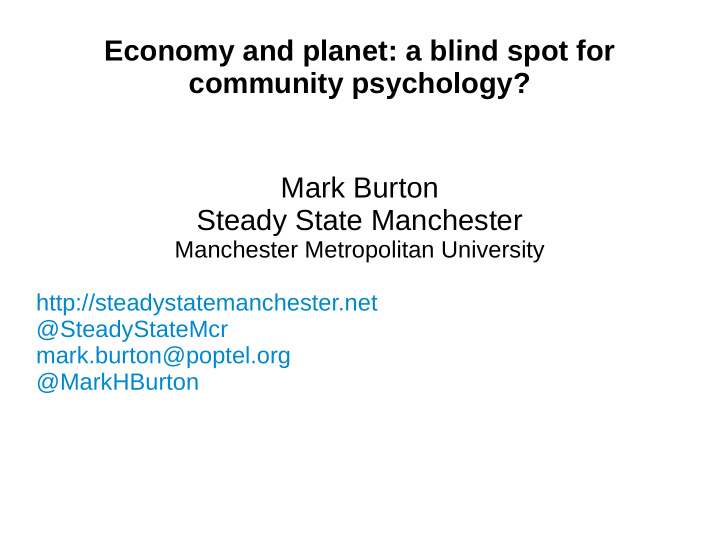 economy and planet a blind spot for community psychology