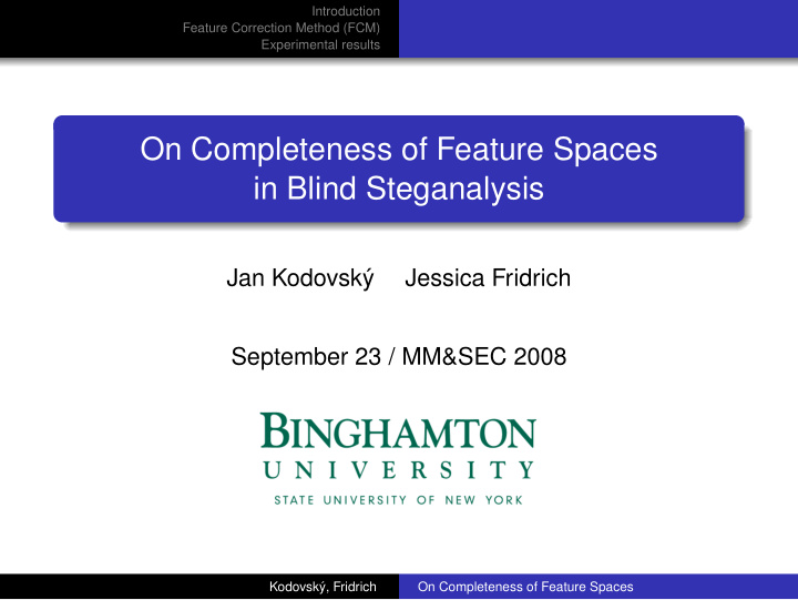 on completeness of feature spaces in blind steganalysis