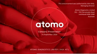 Company Presentation  10 September 2020  ATOMO DIAGNOSTICS LIMITED | (ASX: AT1)  DISCLAIMER This