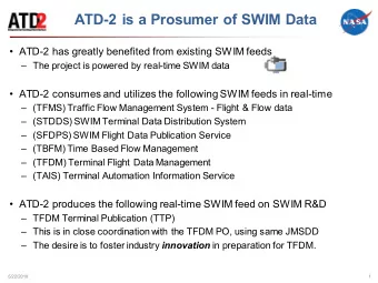 ATD-2 is a Prosumer of SWIM Data   ATD-2 has greatly benefited from existing SWIM feeds   The