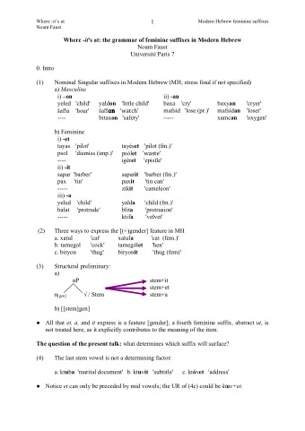 Where  s at  1  Modern Hebrew feminine suffixes  Noam Faust Where  's at: the