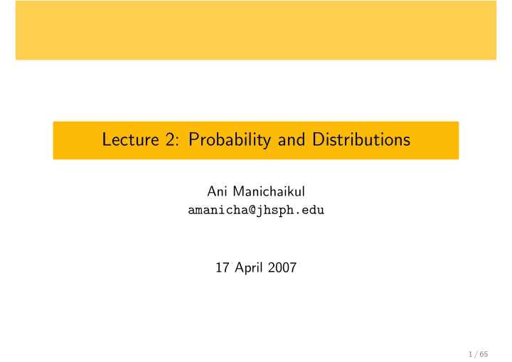 lecture 2 probability and distributions