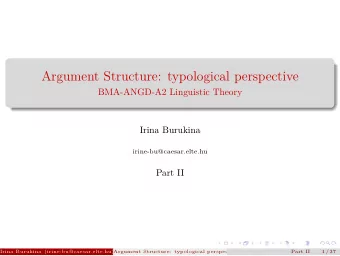 Argument Structure: typological perspective  BMA-ANGD-A2 Linguistic Theory  Irina Burukina